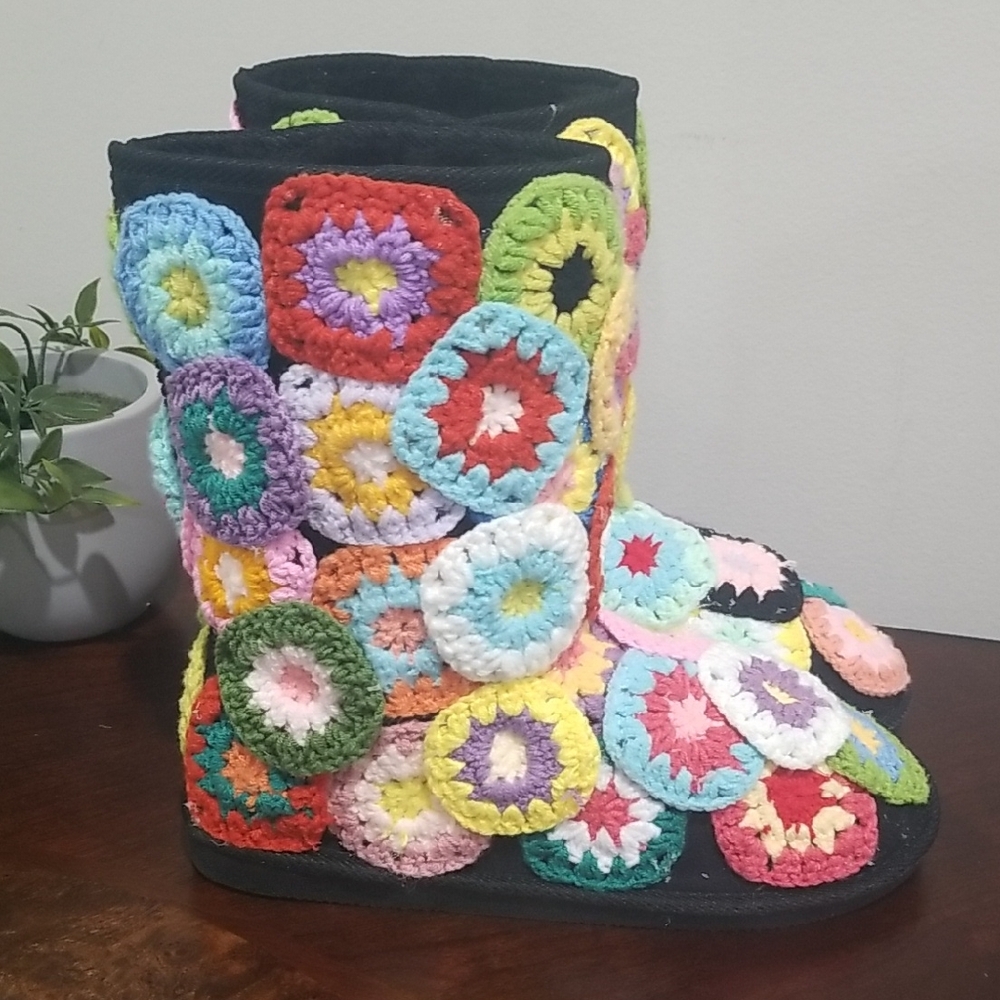Colorful Crochet Circle Boot 9s - Picture 2 of 5